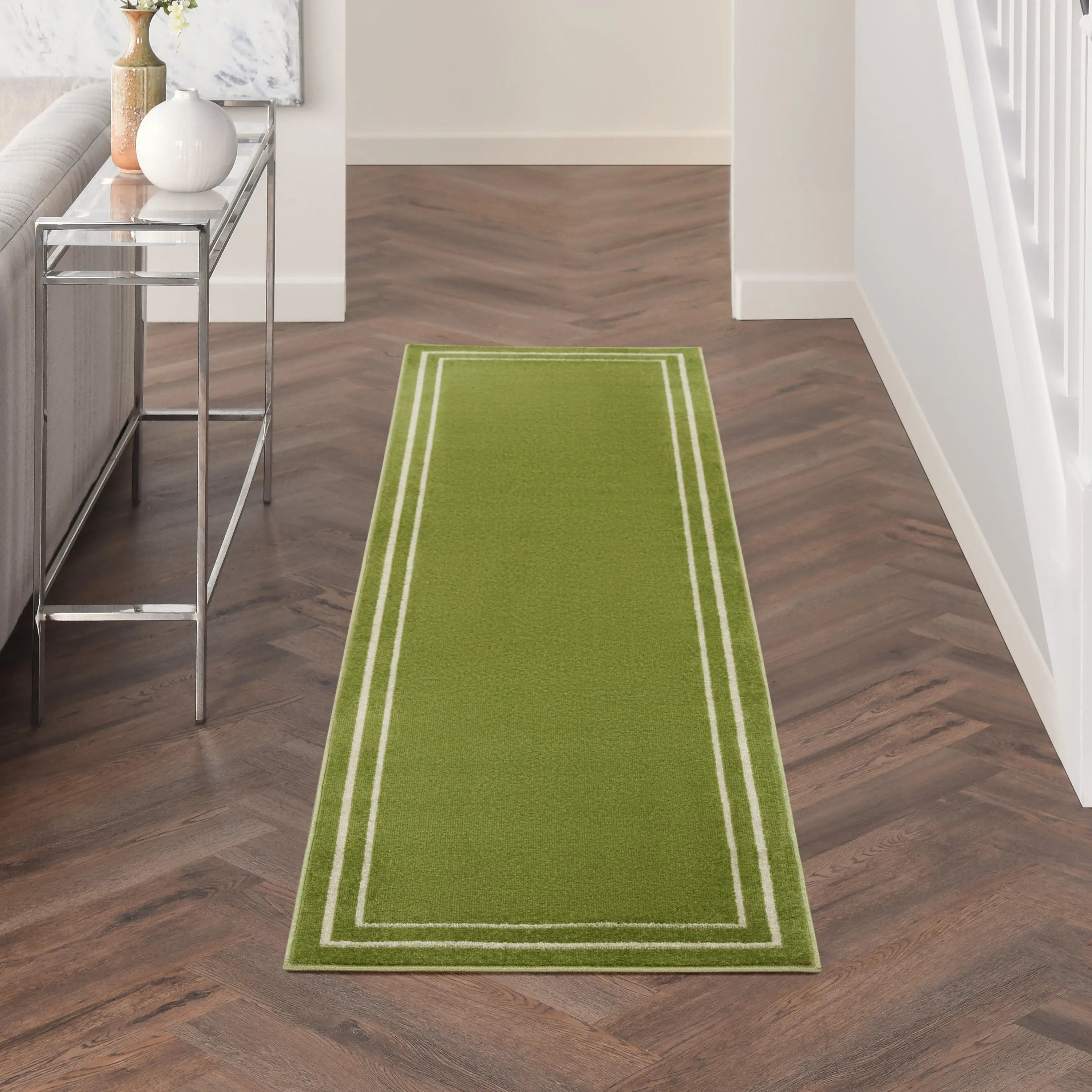 6' Green And Ivory Indoor Outdoor Runner Rug Homeroots Outdoor