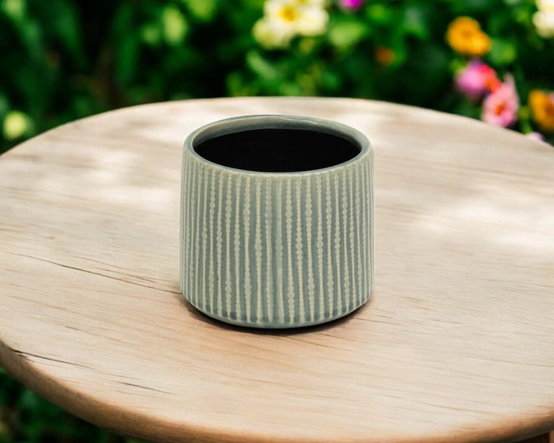 6" Green Striped Ceramic Indoor Outdoor Round Pot Planter Homeroots Outdoor