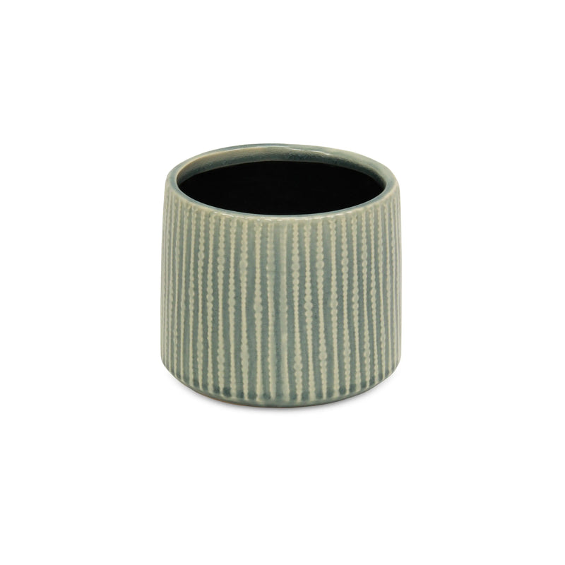 6" Green Striped Ceramic Indoor Outdoor Round Pot Planter Homeroots Outdoor