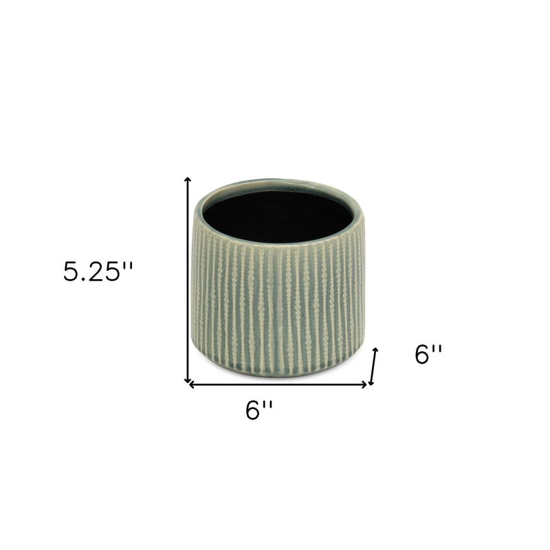 6" Green Striped Ceramic Indoor Outdoor Round Pot Planter Homeroots Outdoor