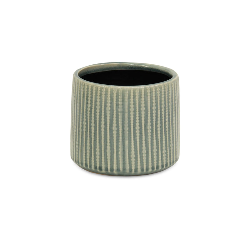 6" Green Striped Ceramic Indoor Outdoor Round Pot Planter Homeroots Outdoor