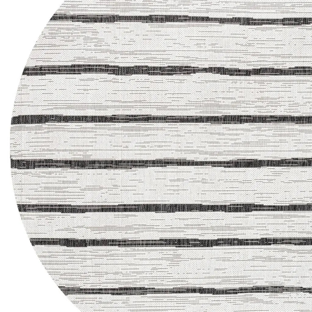 6' Ivory And Black Round Striped Indoor Outdoor Area Rug Homeroots Outdoor