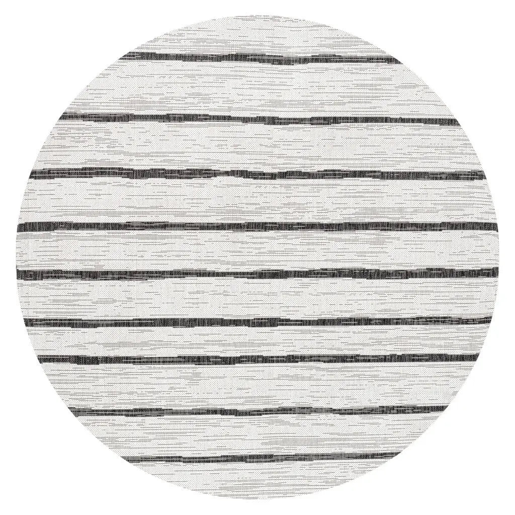 6' Ivory And Black Round Striped Indoor Outdoor Area Rug Homeroots Outdoor