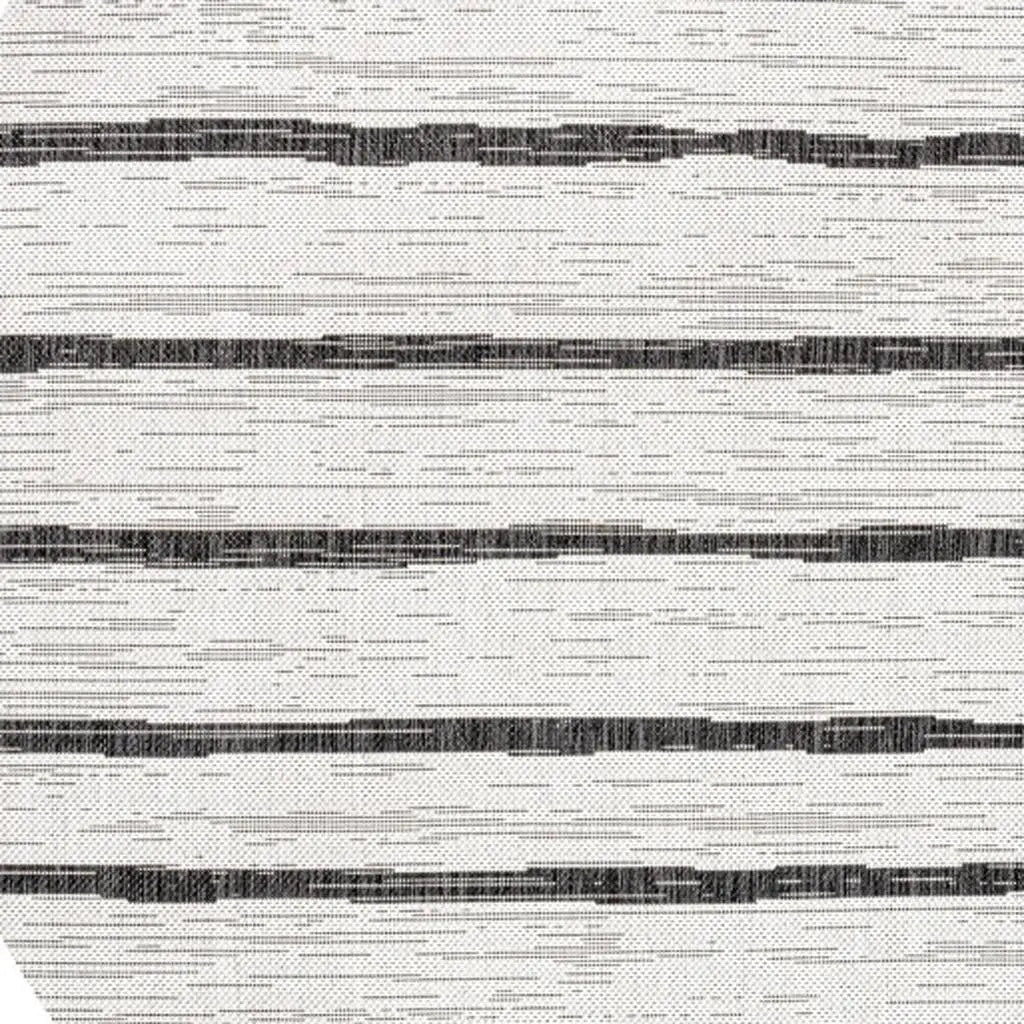6' Ivory And Black Round Striped Indoor Outdoor Area Rug Homeroots Outdoor