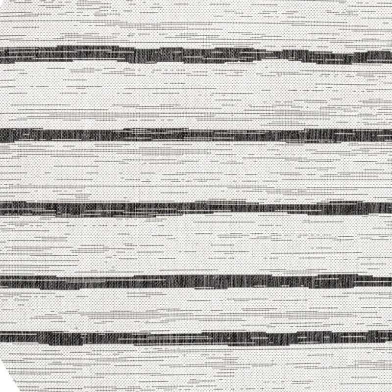 6' Ivory And Black Round Striped Indoor Outdoor Area Rug Homeroots Outdoor