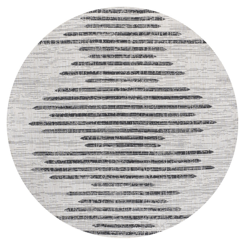 6' Ivory And Black Round Striped Indoor Outdoor Area Rug - GreatEagleInc