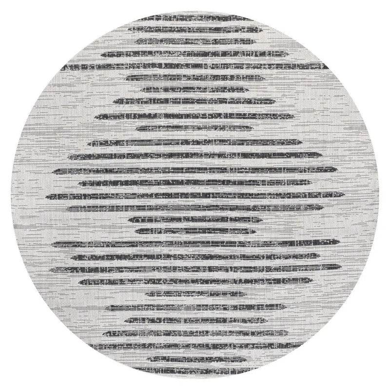 6' Ivory And Black Round Striped Indoor Outdoor Area Rug - GreatEagleInc
