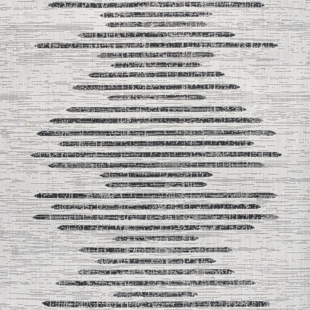 6' Ivory And Black Square Striped Indoor Outdoor Area Rug - GreatEagleInc