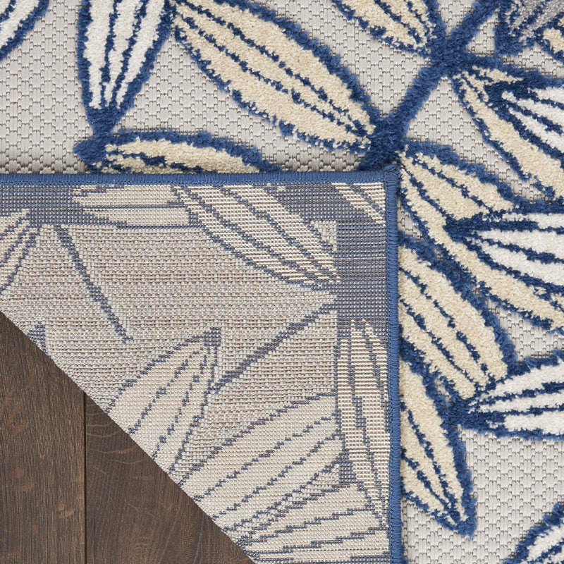 6' Ivory And Blue Indoor Outdoor Runner Rug - GreatEagleInc