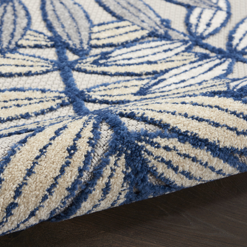 6' Ivory And Blue Indoor Outdoor Runner Rug - GreatEagleInc