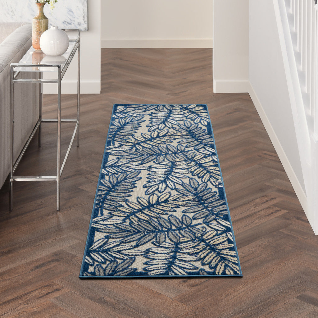 6' Ivory And Blue Indoor Outdoor Runner Rug - GreatEagleInc