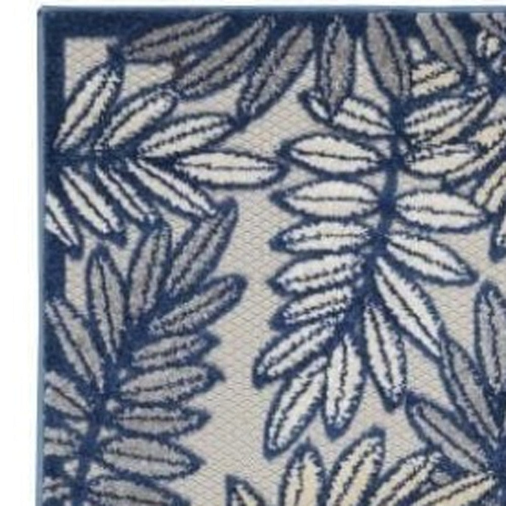 6' Ivory And Blue Indoor Outdoor Runner Rug - GreatEagleInc