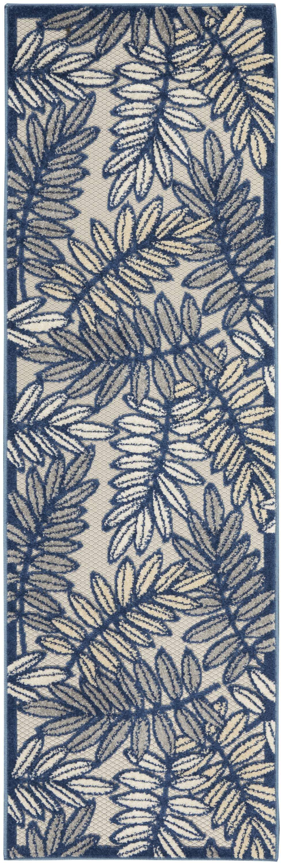 6' Ivory And Blue Indoor Outdoor Runner Rug - GreatEagleInc