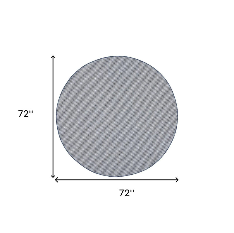 6' Ivory And Blue Round Geometric Indoor Outdoor Area Rug Homeroots Outdoor