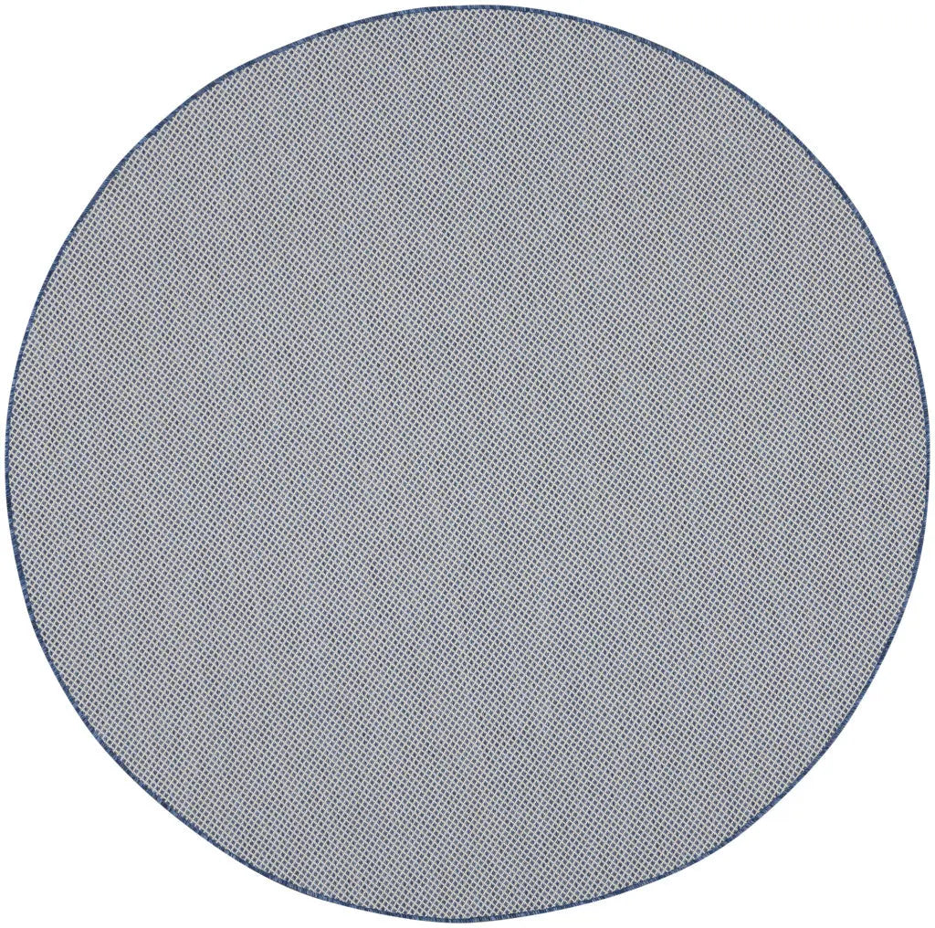 6' Ivory And Blue Round Geometric Indoor Outdoor Area Rug Homeroots Outdoor