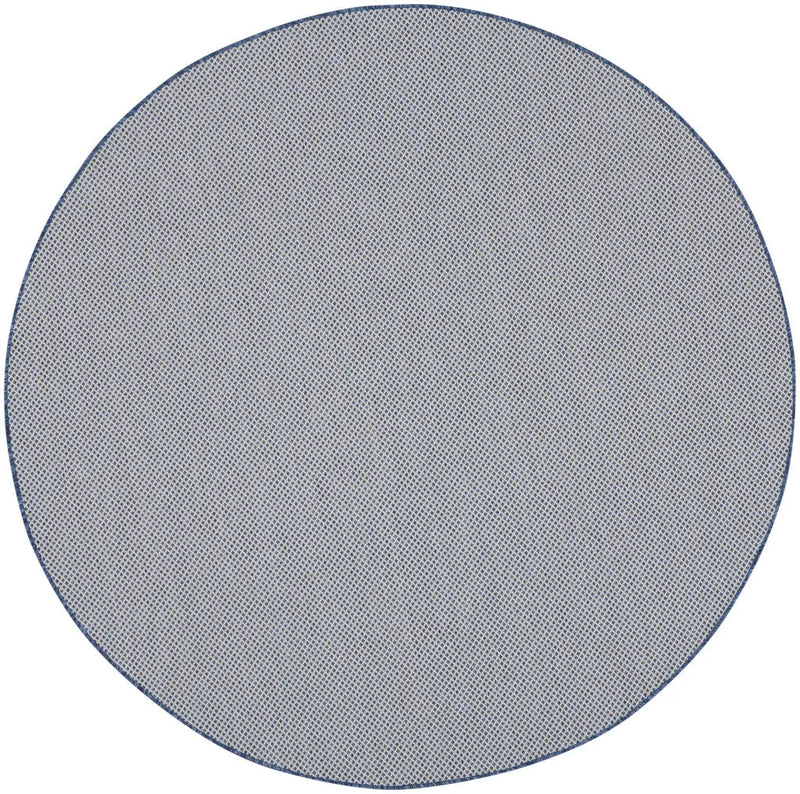 6' Ivory And Blue Round Geometric Indoor Outdoor Area Rug Homeroots Outdoor