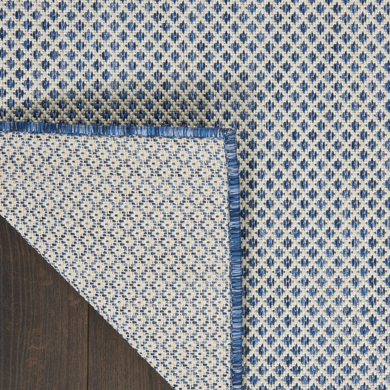 6' Ivory And Blue Square Geometric Indoor Outdoor Area Rug Homeroots Outdoor