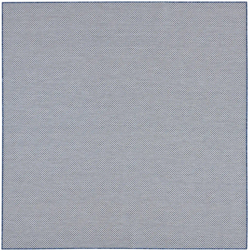 6' Ivory And Blue Square Geometric Indoor Outdoor Area Rug Homeroots Outdoor