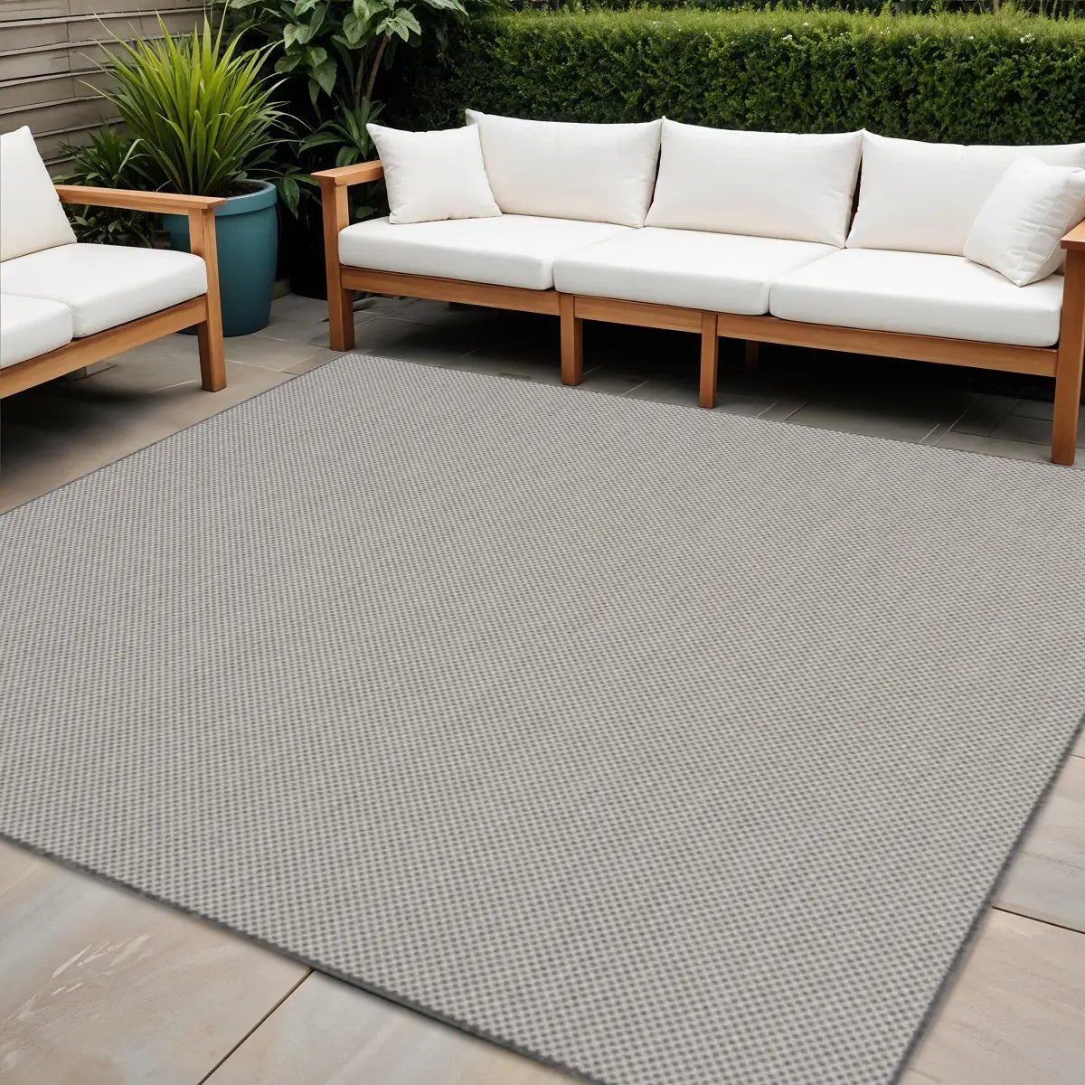 6' Ivory And Charcoal Square Geometric Indoor Outdoor Area Rug Homeroots Outdoor