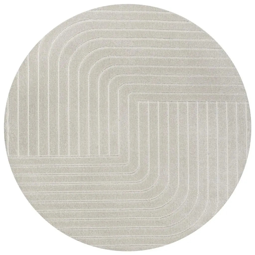 6' Ivory And Cream Round Striped Indoor Outdoor Area Rug Homeroots Outdoor