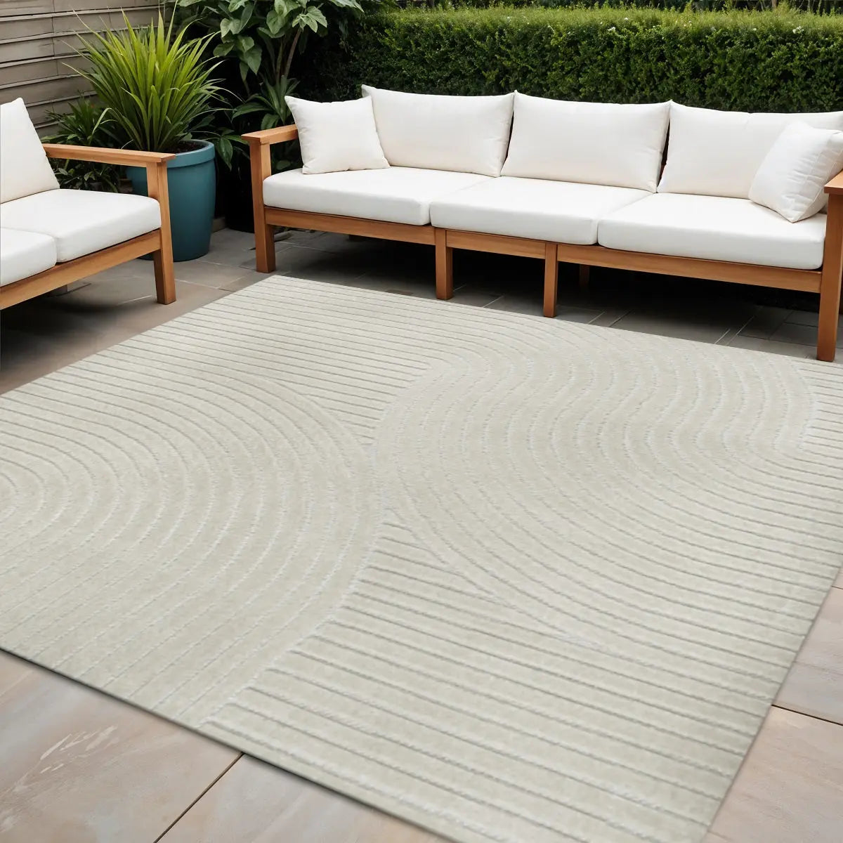 6' Ivory And Cream Square Striped Indoor Outdoor Area Rug Homeroots Outdoor