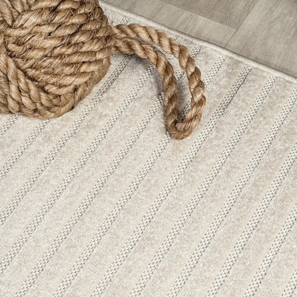 6' Ivory And Cream Square Striped Indoor Outdoor Area Rug Homeroots Outdoor