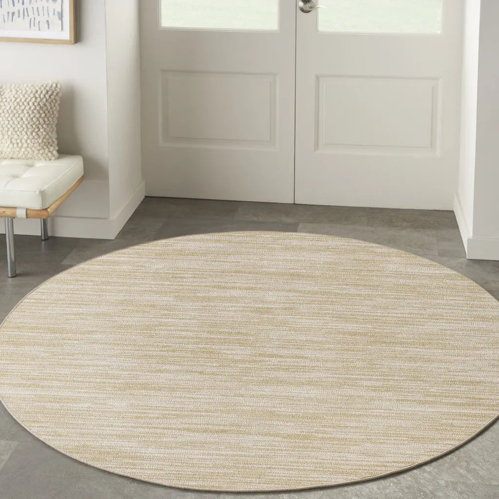 6' Ivory And Gold Round Abstract Indoor Outdoor Area Rug Homeroots Outdoor
