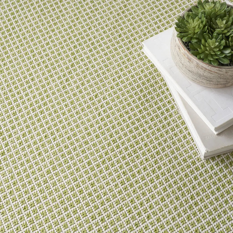 6' Ivory And Green Square Geometric Indoor Outdoor Area Rug Homeroots Outdoor