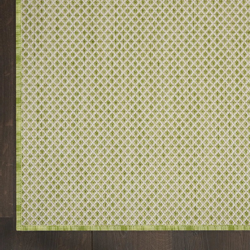 6' Ivory And Green Square Geometric Indoor Outdoor Area Rug Homeroots Outdoor