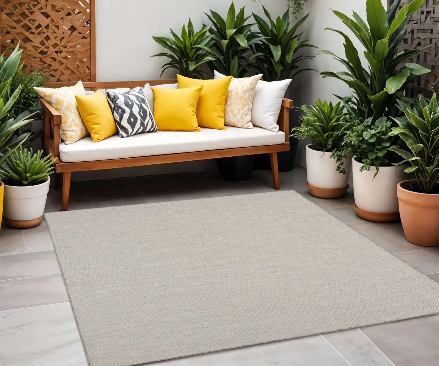 6' Ivory And Silver Square Geometric Indoor Outdoor Area Rug Homeroots Outdoor