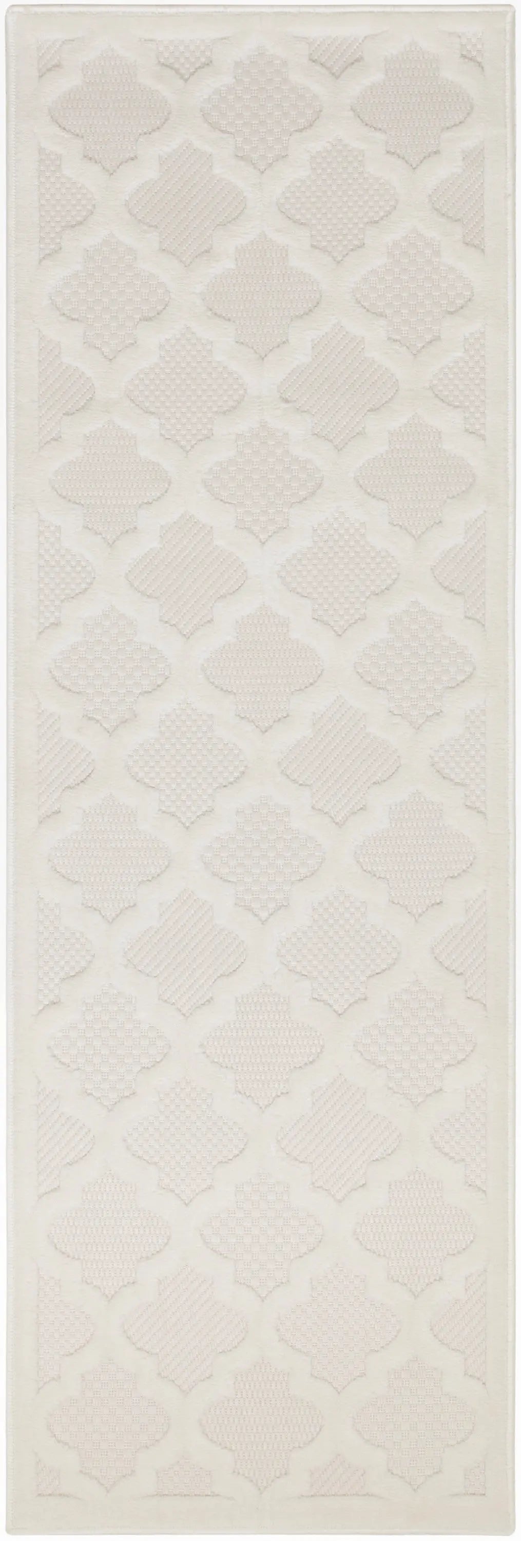 6' Ivory And White Geometric Indoor Outdoor Area Rug Homeroots Outdoor