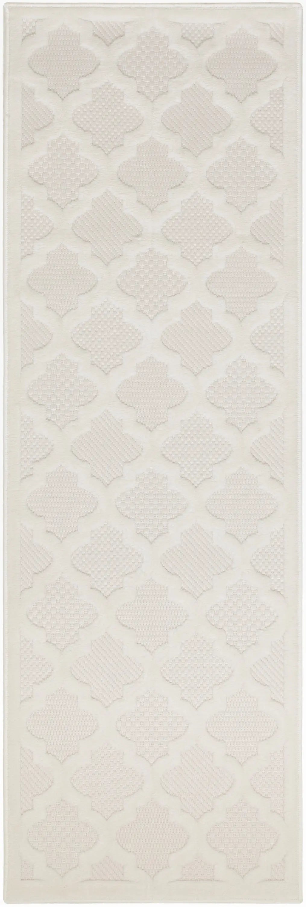6' Ivory And White Geometric Indoor Outdoor Area Rug Homeroots Outdoor