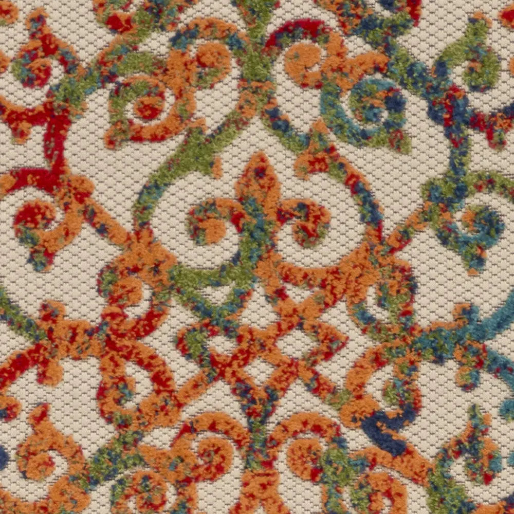 6' Ivory Blue Orange And Green Trellis Indoor Outdoor Runner Rug Homeroots Outdoor