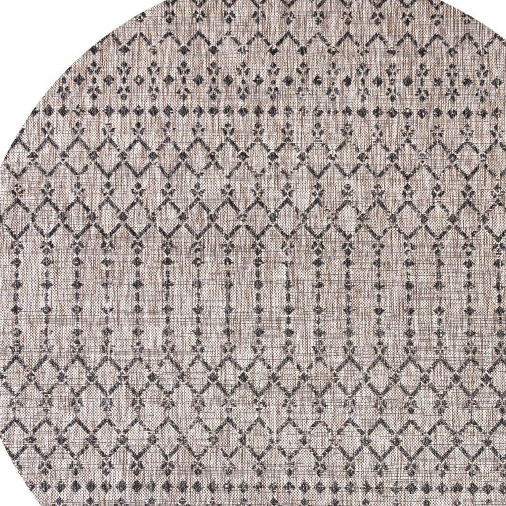 6' Natural And Black Round Trellis Indoor Outdoor Area Rug - GreatEagleInc