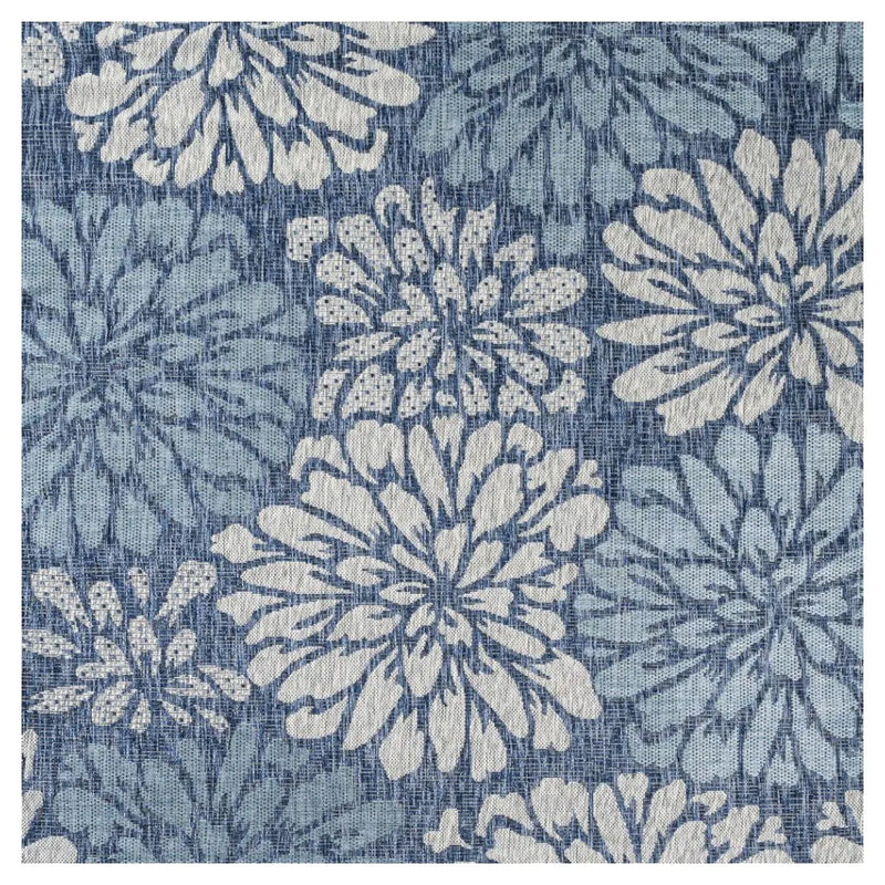 6' Navy Blue And Aqua Square Floral Indoor Outdoor Area Rug Homeroots Outdoor