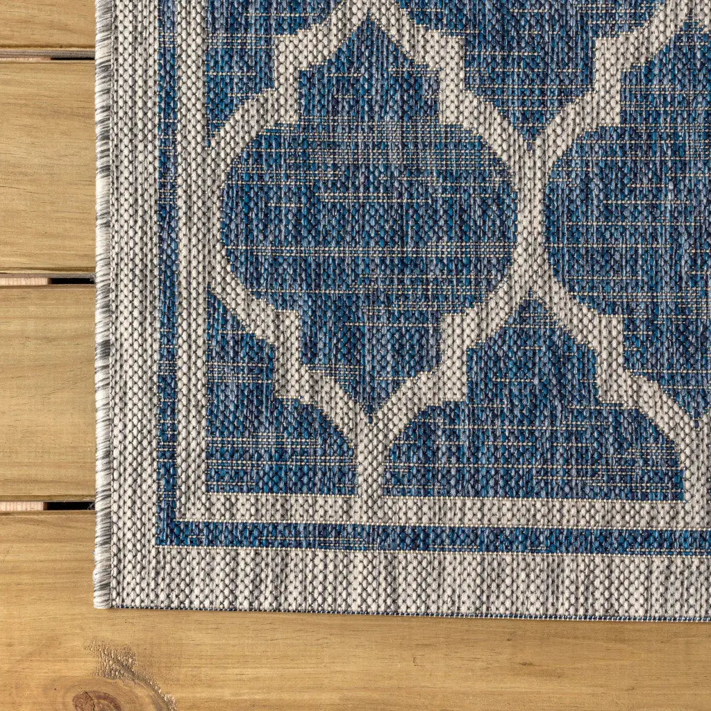 6' Navy Blue And Gray Square Geometric Indoor Outdoor Area Rug Homeroots Outdoor