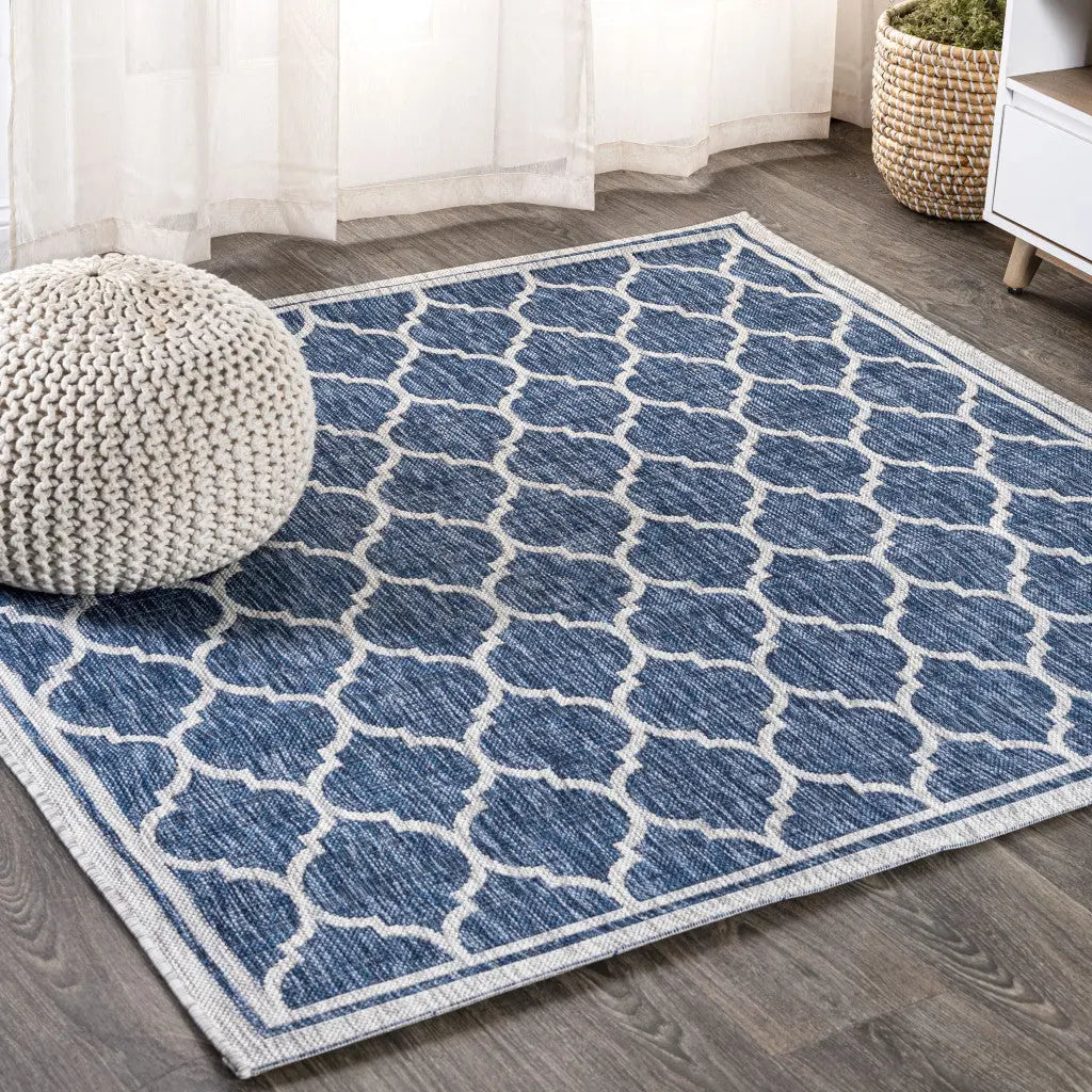6' Navy Blue And Gray Square Geometric Indoor Outdoor Area Rug Homeroots Outdoor