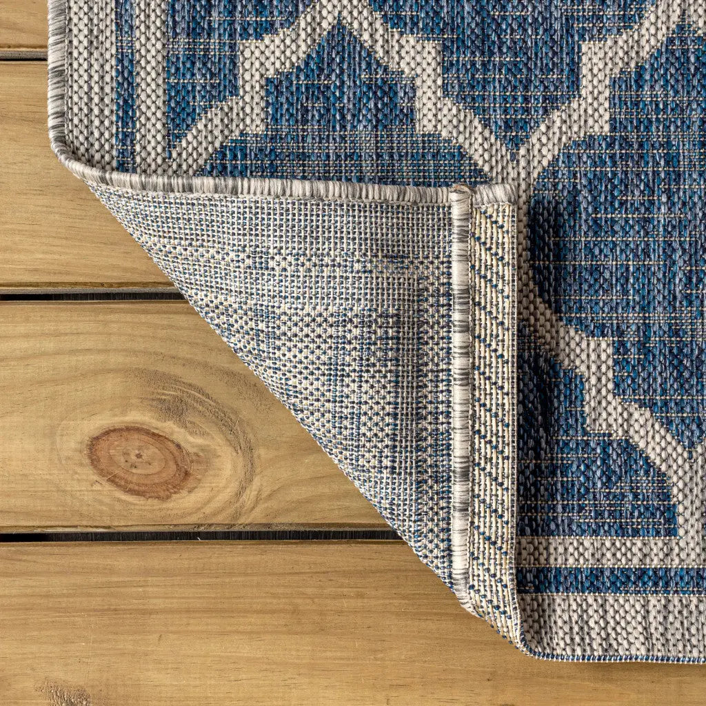 6' Navy Blue And Gray Square Geometric Indoor Outdoor Area Rug Homeroots Outdoor