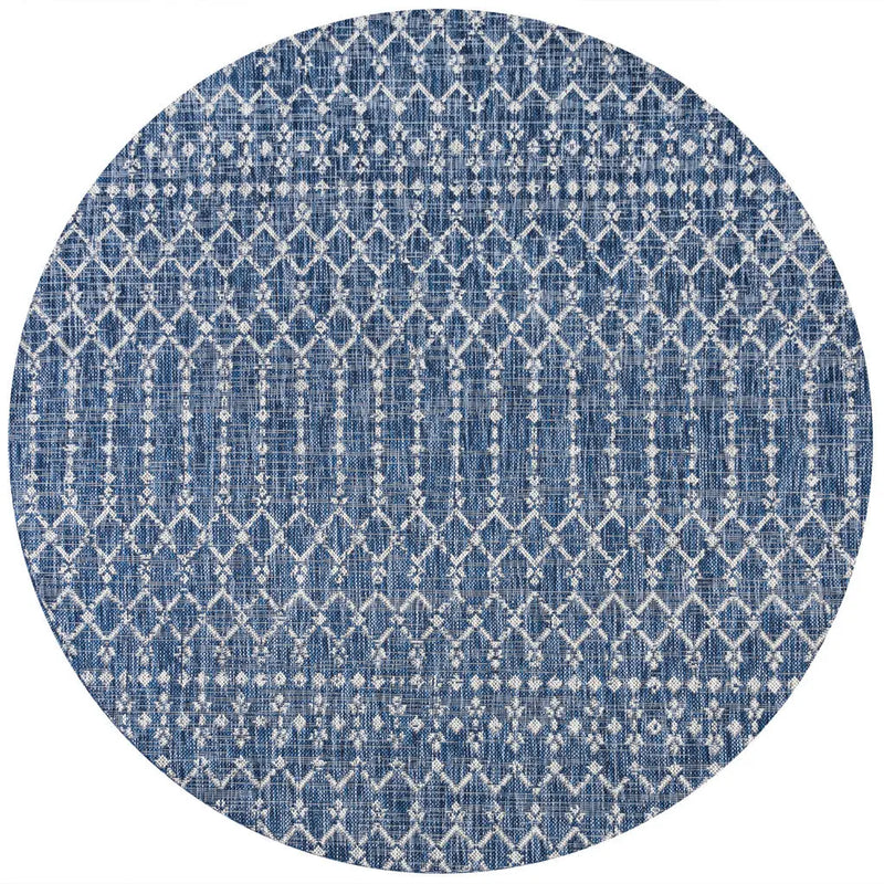 6' Navy Blue And Light Gray Round Trellis Indoor Outdoor Area Rug - GreatEagleInc