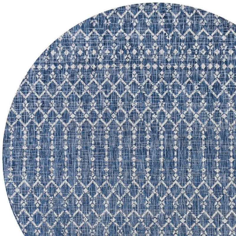 6' Navy Blue And Light Gray Round Trellis Indoor Outdoor Area Rug - GreatEagleInc