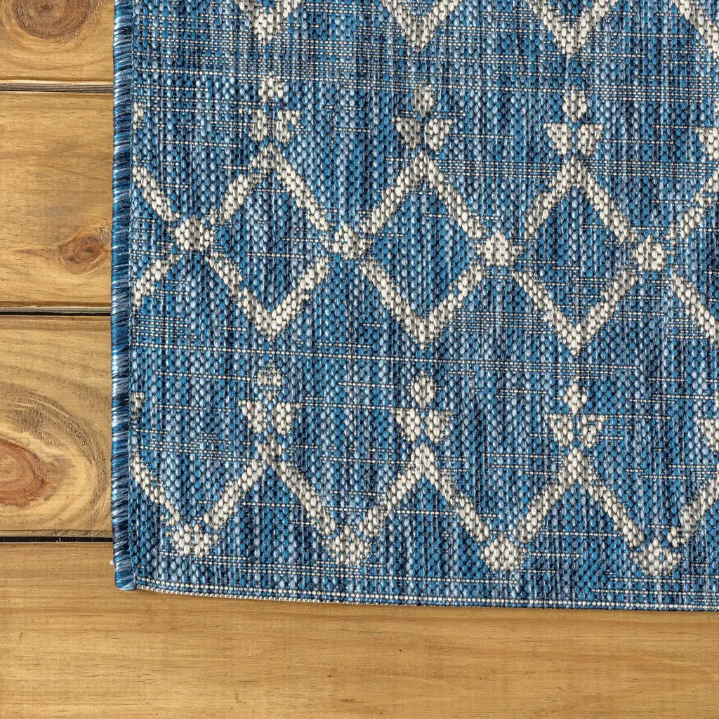 6' Navy Blue And Light Gray Square Trellis Indoor Outdoor Area Rug Homeroots Outdoor
