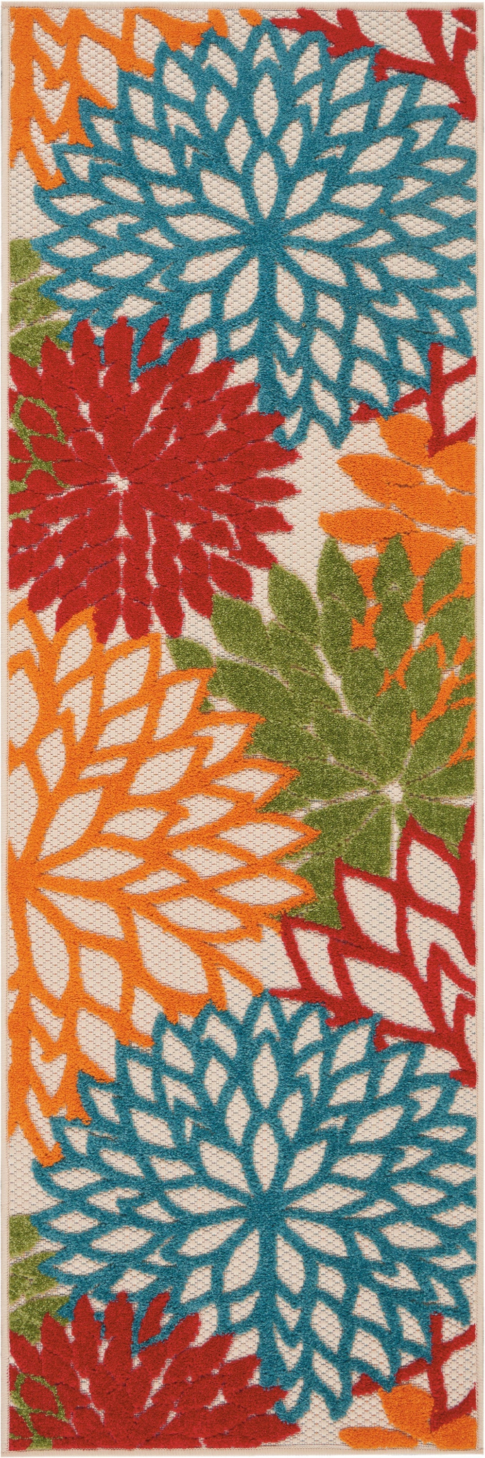 6' Orange Red Green And Blue Floral Indoor Outdoor Runner Rug Homeroots Outdoor