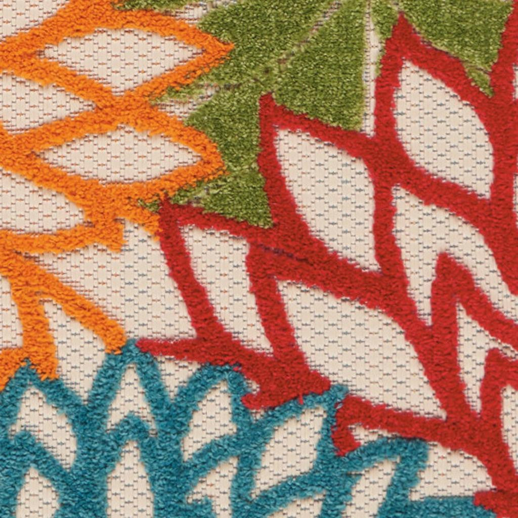 6' Orange Red Green And Blue Floral Indoor Outdoor Runner Rug Homeroots Outdoor