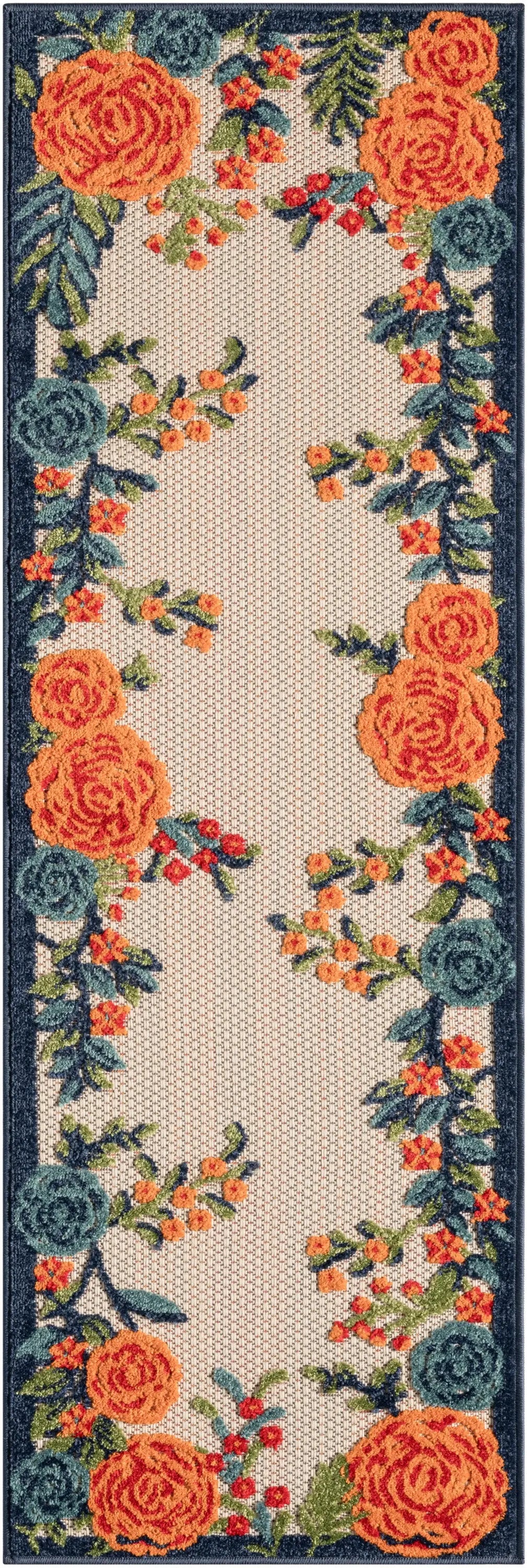 6' Red Beige Blue Orange And Red Floral Indoor Outdoor Runner Rug Homeroots Outdoor