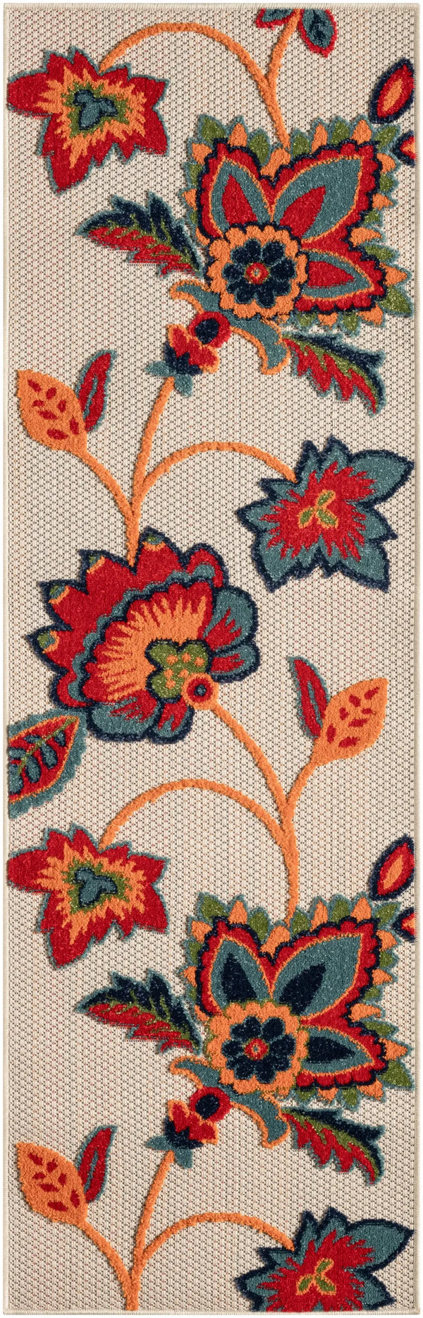 6' Red Beige Blue Orange And Red Floral Indoor Outdoor Runner Rug Homeroots Outdoor