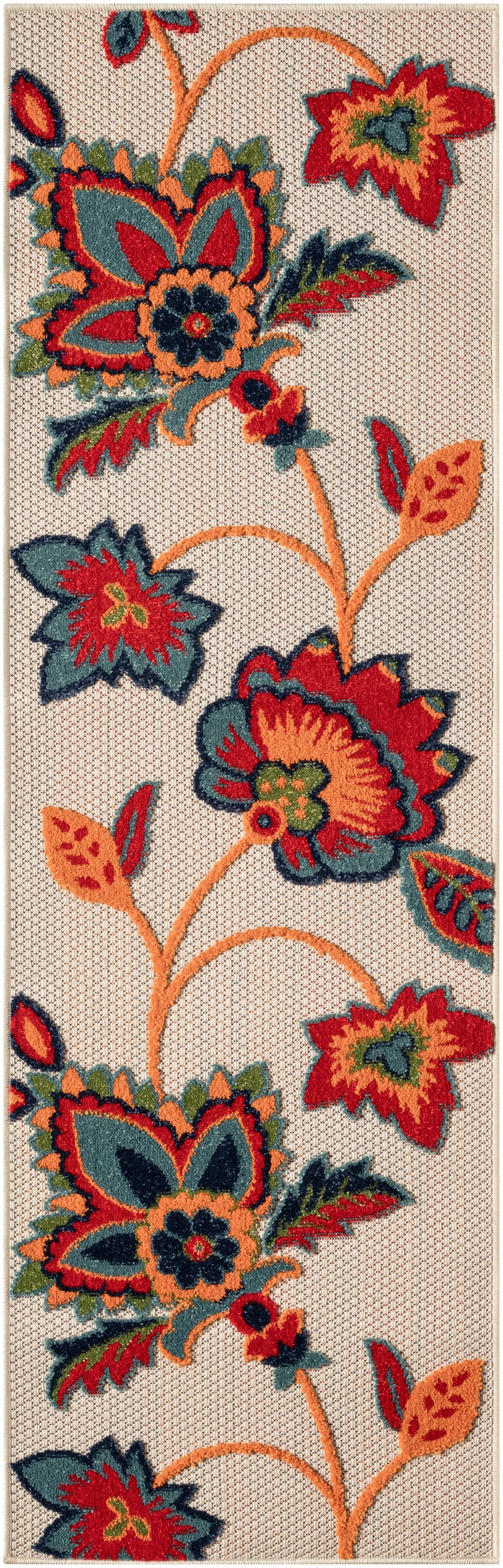 6' Red Beige Blue Orange And Red Floral Indoor Outdoor Runner Rug Homeroots Outdoor