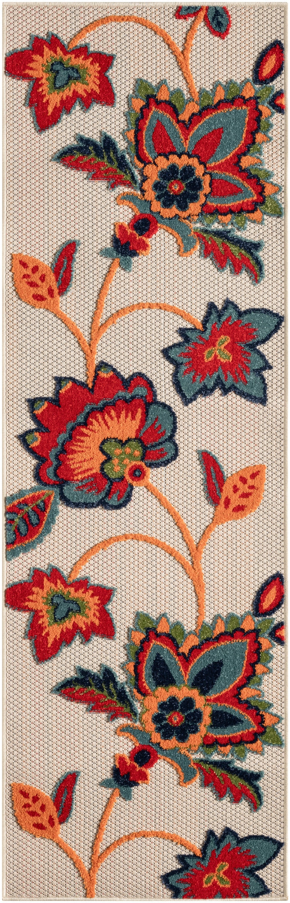 6' Red Beige Blue Orange And Red Floral Indoor Outdoor Runner Rug Homeroots Outdoor
