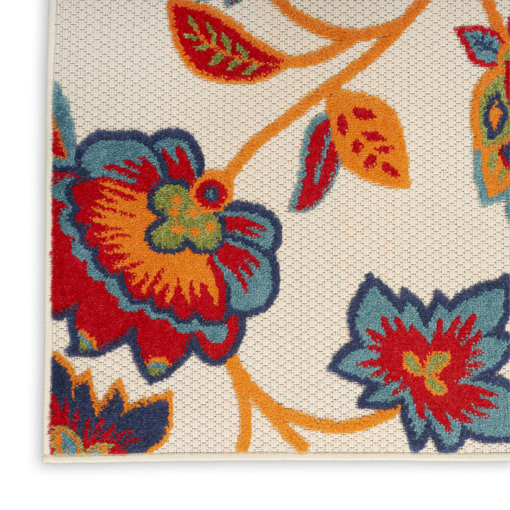 6' Red Beige Blue Orange And Red Floral Indoor Outdoor Runner Rug Homeroots Outdoor