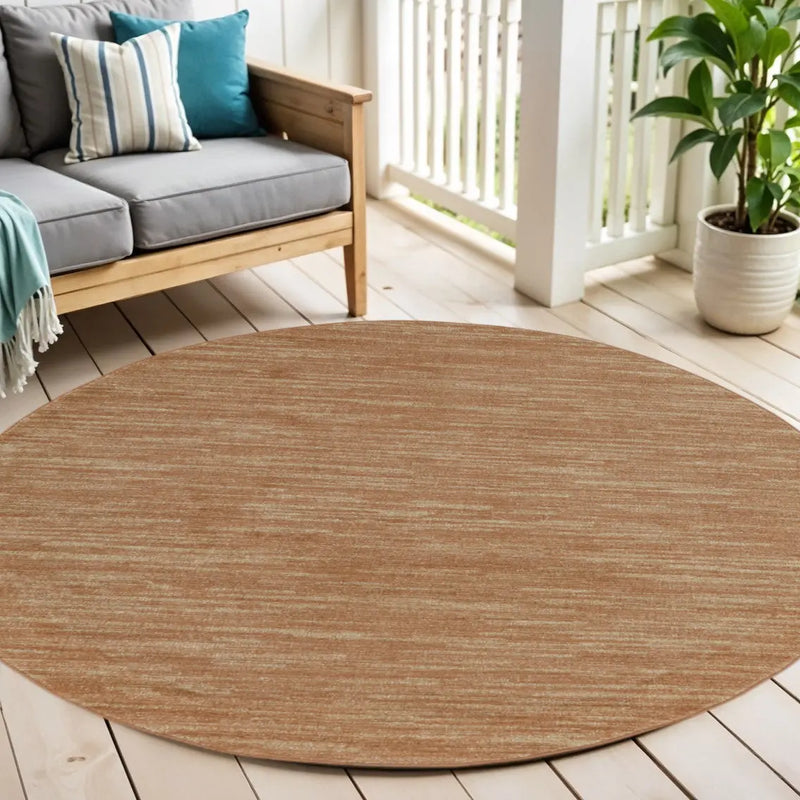 6' Rust And Beige Round Abstract Indoor Outdoor Area Rug Homeroots Outdoor