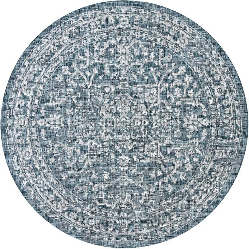 6' Teal Blue And Gray Round Medallion Indoor Outdoor Area Rug Homeroots Outdoor
